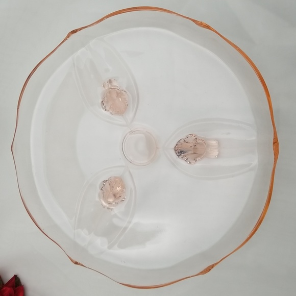 Lancaster Jubilee Pink Elegant Depression Era Three Footed Rimmed Serving Plate - Picture 2 of 16